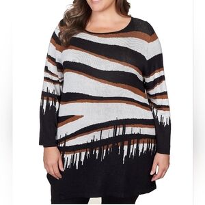 Ruby Rd Woman 3X Oversized Tunic Sweater Abstract Stripe Print Zebra Lightweight